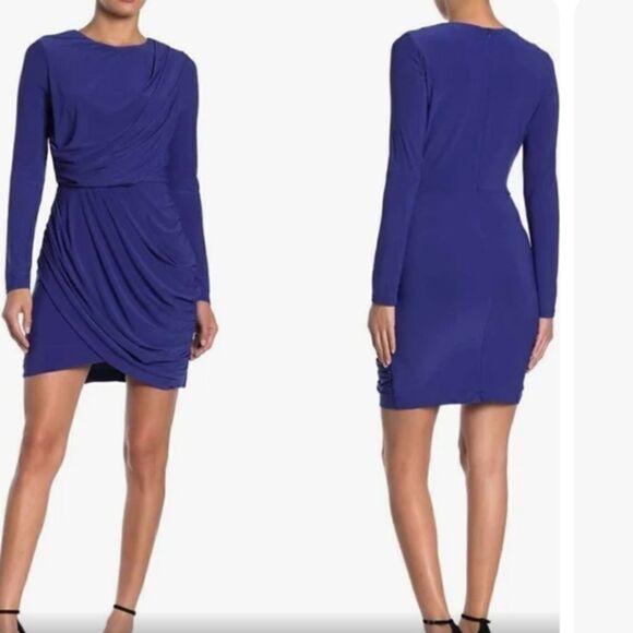 ASTR THE LABEL rushed sides twist drape  front blue persian jewel dress - Picture 3 of 13